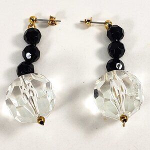 Women's Stunning Gold tone - Black and Clear Beads Post Drop Dangle Earrings